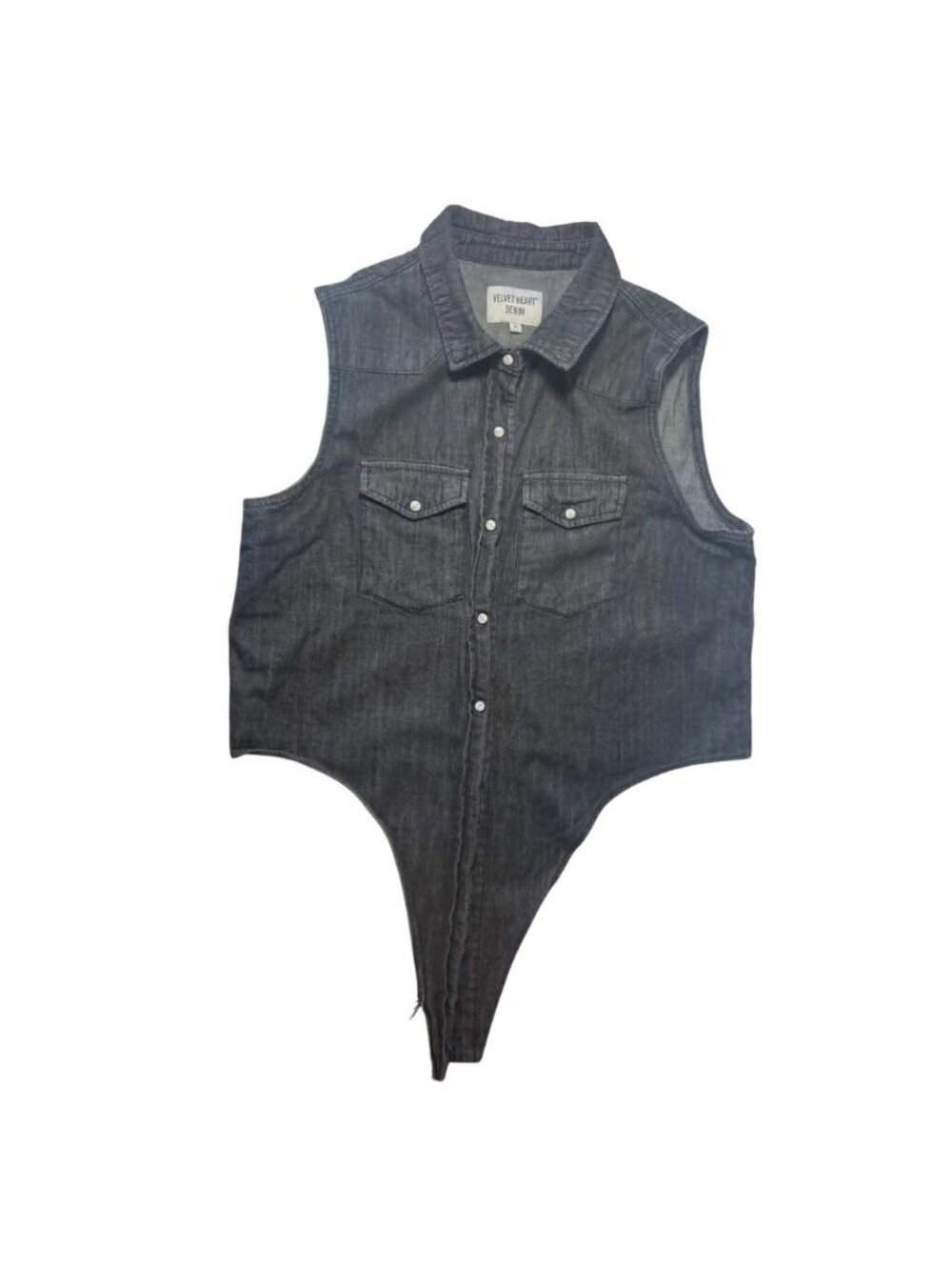 Velvet Heart Denim Womens XL Sleeveless‎ Tie Front Button Down Shirt Dark Wash